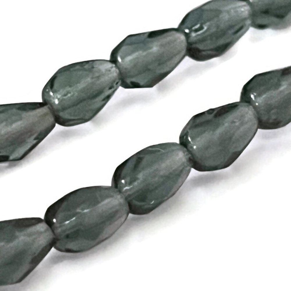 As Low as $2 6.5mm x 4.5mm Smokey Grey Faceted Pressed Drop Czech Beads (15)